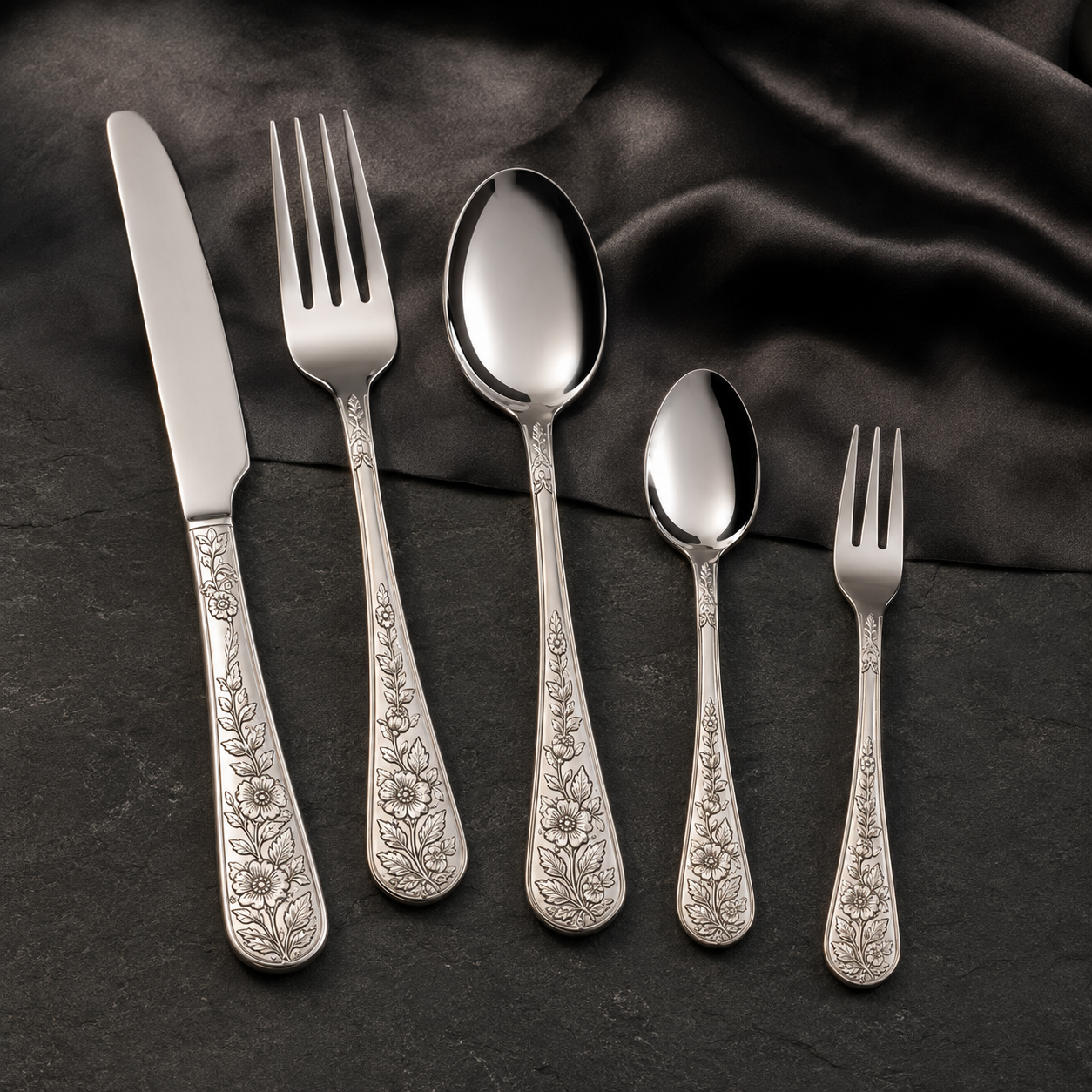 Floral engraved Heritage Bloom flatware